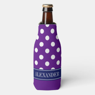 Rafraîchisseur Pour Bouteille Purple Wht LG Polka Dot CB Nom de la marine Monogr
