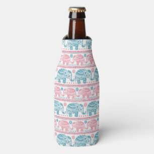 Rafraîchisseur Pour Bouteille Rose et motif ethnique turquoise d'éléphant