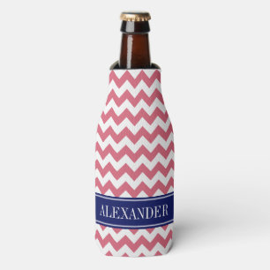 Rafraîchisseur Pour Bouteille Rouge Blanc Chevron Marine Délavé Monogramme Nom