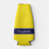 Rafraîchisseur Pour Bouteille Solid Yellow, Navy Blue Ribbon Monogram (Devant)