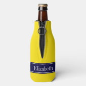 Rafraîchisseur Pour Bouteille Solid Yellow, Navy Blue Ribbon Monogram (Bouteille Dos)