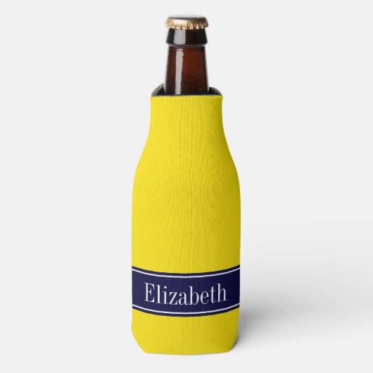 Rafraîchisseur Pour Bouteille Solid Yellow, Navy Blue Ribbon Monogram (Bottle Devant)