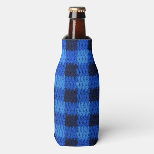 Rafraîchisseur Pour Bouteille Tons de crochet bleu En vichy plaid (Bottle Devant)
