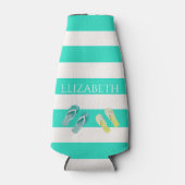 Rafraîchisseur Pour Bouteille Turquoise white nautical stripes beach (Devant)