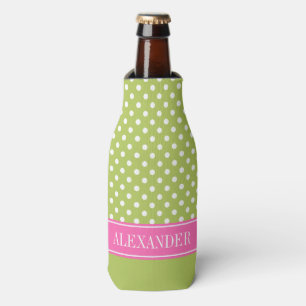 Rafraîchisseur Pour Bouteille Wht Polka Dot CB Nom rose chaud Monogramme