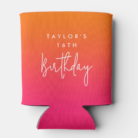 Rafraîchisseur Pour Canette 16e anniversaire Bright Hot Pink et orange Ombre (Dos)