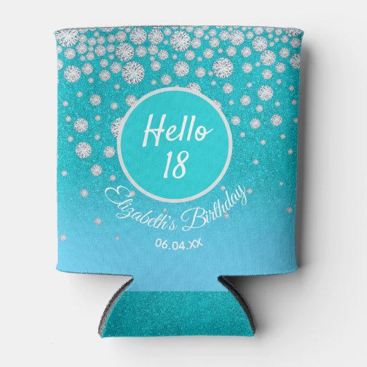 Rafraîchisseur Pour Canette 18e anniversaire fête turquoise bleu parties scint (Devant)