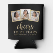 Rafraîchisseur Pour Canette 21e anniversaire 3-Photo Black Gold Script Cheers (Devant)
