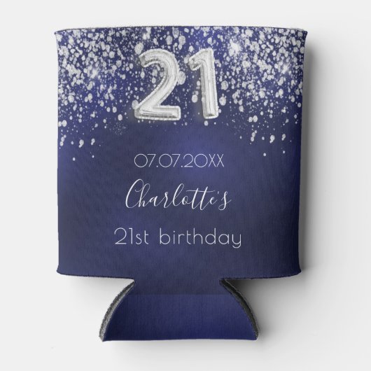 Rafraîchisseur Pour Canette 21e anniversaire marine bleu argent nom de poussiè (Devant)