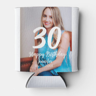 Rafraîchisseur Pour Canette 30e anniversaire ajouter nom date année photo blan