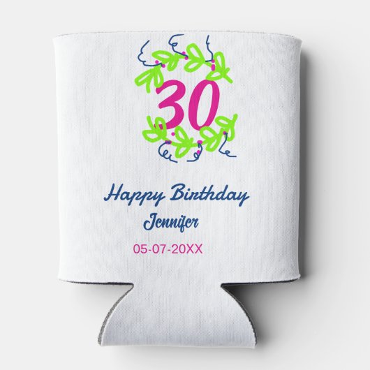 Rafraîchisseur Pour Canette 30e anniversaire vert bleu couronne nom date rusti (Dos)