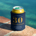 Rafraîchisseur Pour Canette 30th Birthday Ajouter le nom 30 Blue Gold Elegant<br><div class="desc">Un élégant personnalisé peut refroidir qui est facile à customiser pour cette occasion spéciale anniversaire.</div>