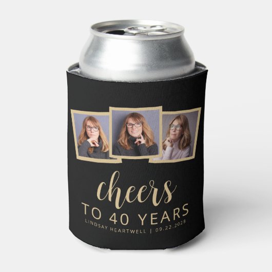 Rafraîchisseur Pour Canette 40e anniversaire 3-Photo Black Gold Script Cheers (Can devant)