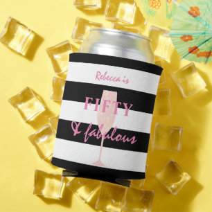 Rafraîchisseur Pour Canette 50 ans et Fabuleux Paillettes roses sur fond Noir 