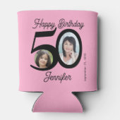 Rafraîchisseur Pour Canette 50 ans Joyeux Anniversaire rose noir 2 photos nom (Dos)