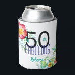 Rafraîchisseur Pour Canette 50 et Fabulous Tropical 50th Birthday Ajouter le n<br><div class="desc">Célébrez son 50e anniversaire avec cette boîte unique de refroidissement avec un design tropical floral de verts,  rouges,  bleus et jaunes vibrants qui est personnalisée avec son propre nom.</div>