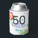 Rafraîchisseur Pour Canette 50 et Fabulous Tropical 50th Birthday Ajouter le n<br><div class="desc">Célébrez son 50e anniversaire avec cette boîte unique de refroidissement avec un design tropical floral de verts,  rouges,  bleus et jaunes vibrants qui est personnalisée avec son propre nom.</div>