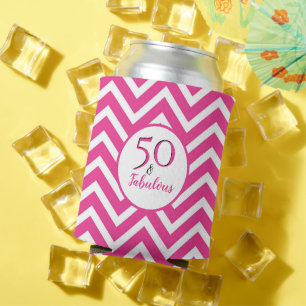 Rafraîchisseur Pour Canette 50 & Fabuleux Anniversaire 50 Cerise Rose Chevron