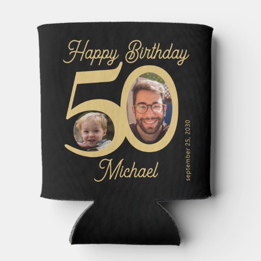 Rafraîchisseur Pour Canette 50e anniversaire audacieux or noir 2 photos nom (Dos)