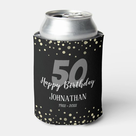 Rafraîchisseur Pour Canette 50e fête d'anniversaire avec Confetti Black (Can devant)