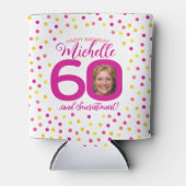 Rafraîchisseur Pour Canette 60e anniversaire confetti jaune rose deux photos (Devant)