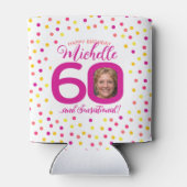 Rafraîchisseur Pour Canette 60e anniversaire confetti jaune rose deux photos (Dos)