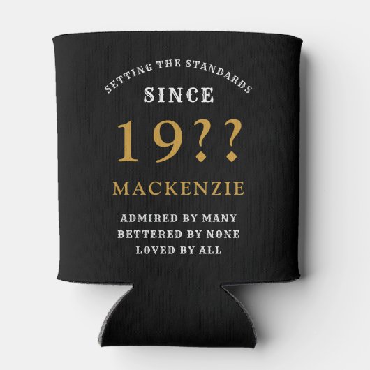 Rafraîchisseur Pour Canette 60e anniversaire Monogramme Nom Année Black Gold (Dos)