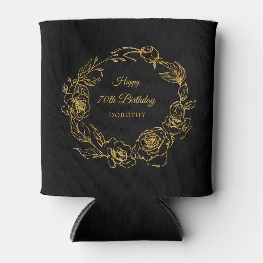 Rafraîchisseur Pour Canette 70e anniversaire Luxe Gold Rose Personnalisé Noir (Devant)