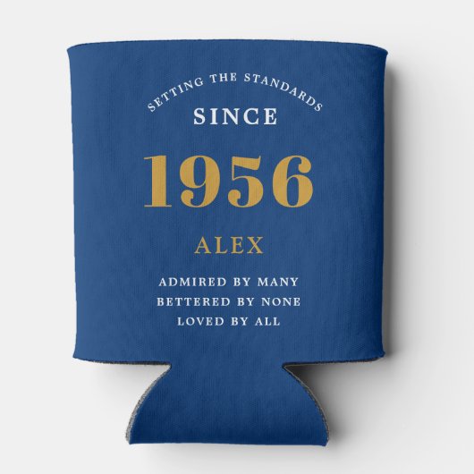 Rafraîchisseur Pour Canette 70th Birthday Name 1956 Blue Gold Elegant Chic (Dos)