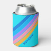Rafraîchisseur Pour Canette 80s Neon Ocean Sky Stripes with Name (Can devant)