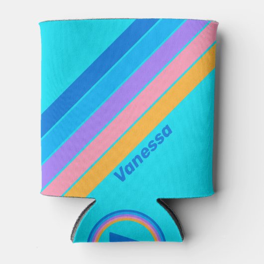 Rafraîchisseur Pour Canette 80s Neon Ocean Sky Stripes with Name (Devant)
