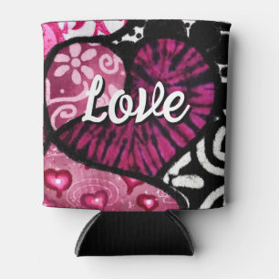 Rafraîchisseur Pour Canette Abstrait coeur d'amour rose Floral Pois noir