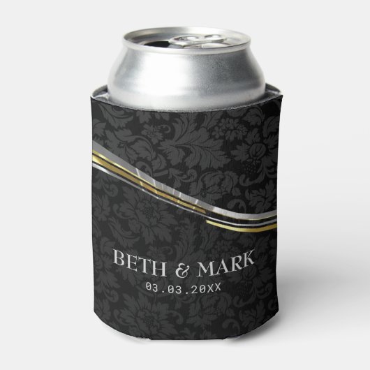 Rafraîchisseur Pour Canette Accents Noir Damas Argent & Or (Can devant)