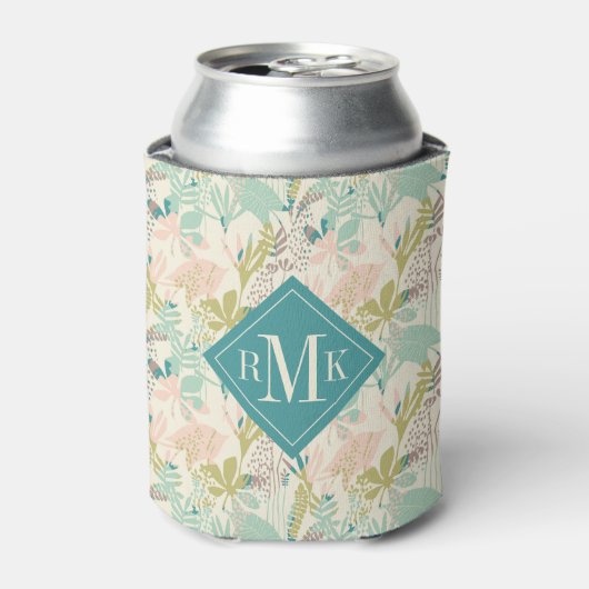 Rafraîchisseur Pour Canette Ajouter votre monogramme | Modèle floral moderne (Can devant)