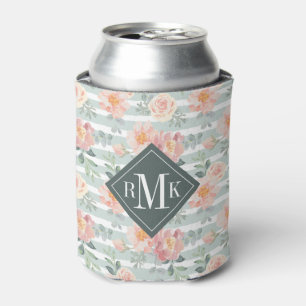 Rafraîchisseur Pour Canette Ajoutez votre motif rose de rayure du monogramme  