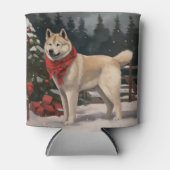Rafraîchisseur Pour Canette Akita Chien dans Noël de neige (Devant)