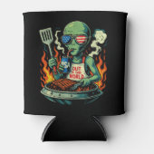 Rafraîchisseur Pour Canette Alien Patriotique Drôle Grillant au Barbecue Améri (Devant)