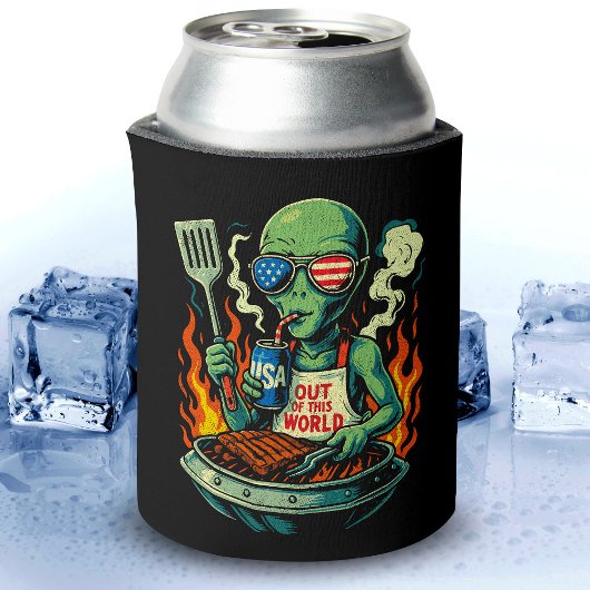 Rafraîchisseur Pour Canette Alien Patriotique Drôle Grillant au Barbecue Améri