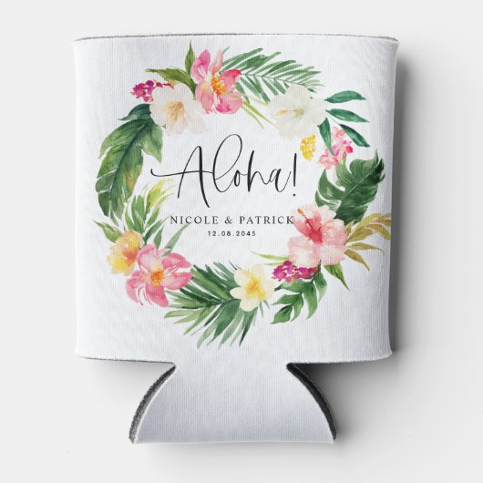 Rafraîchisseur Pour Canette Aloha Fleurs tropicales Wreath Mariage d'été (Devant)