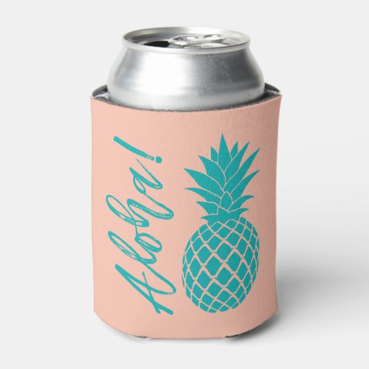 Rafraîchisseur Pour Canette Aloha Pineapple Beach Party Luau | pêche turquoise (Can devant)