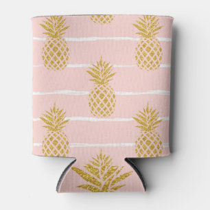 Rafraîchisseur Pour Canette Ananas en or, Arrière - plan d'été rayé.