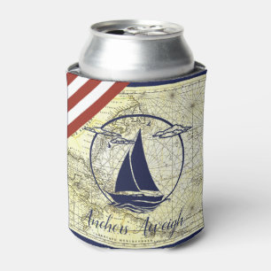 Rafraîchisseur Pour Canette Ancienne carte marine/bateau/silhouette/ancrages a