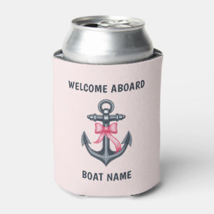 Rafraîchisseur Pour Canette Ancre Bow rose Bienvenue à bord Nom du bateau Coqu