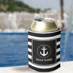 Rafraîchisseur Pour Canette Ancre nautique Gold Black Stried Boat Nom