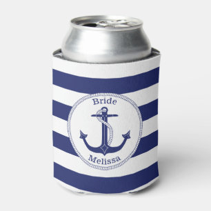 Rafraîchisseur Pour Canette Ancre nautique Marine Blue Bride Bachelorette Part