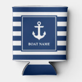 Rafraîchisseur Pour Canette Ancre nautique Marine Blue Striped Boat Name (Devant)