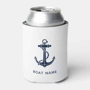 Rafraîchisseur Pour Canette Ancre nautique Nom du bateau bleu marine Personnal
