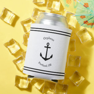 Rafraîchisseur Pour Canette Ancre nautique personnalisée (blanc et noir)