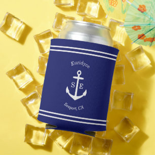 Rafraîchisseur Pour Canette Ancre nautique personnalisée (bleu)