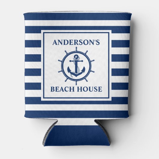 Rafraîchisseur Pour Canette Ancre nautique Roue Plage rayée (Devant)